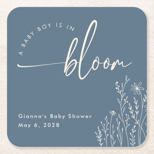 Baby Boy in Bloom - Dusty Blue Baby Shower Unterse Rechteckiger Pappuntersetzer (Vorderseite)