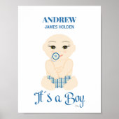 Baby Boy in Blue Shades Birth Stat Design Poster (Vorne)