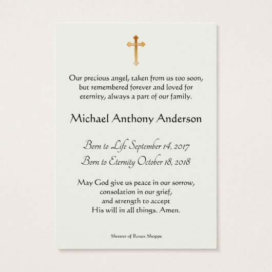 Baby Boy Katholische Beerdigungskarte - (Rückseite)