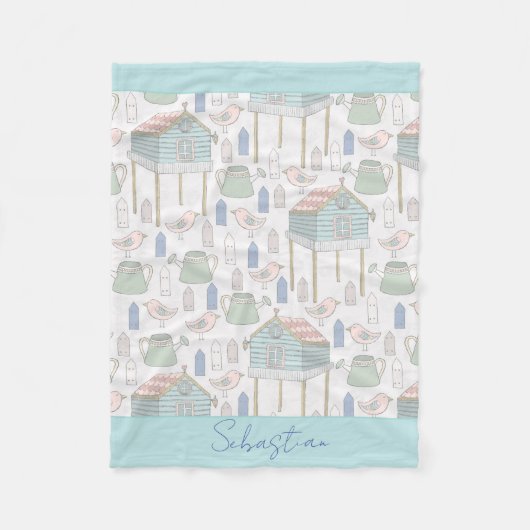 Baby Boy Kinderzimmer Country Aquamarin Birds Hous Fleecedecke (Vorderseite)