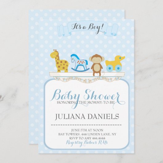 Baby Boy Kinderzimmer Kinderdusche Einladungen (Vorne/Hinten)