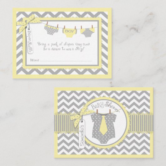 Baby Boy Krawatte Diaper Raffle Ticket Begleitkarte (Vorne/Hinten)