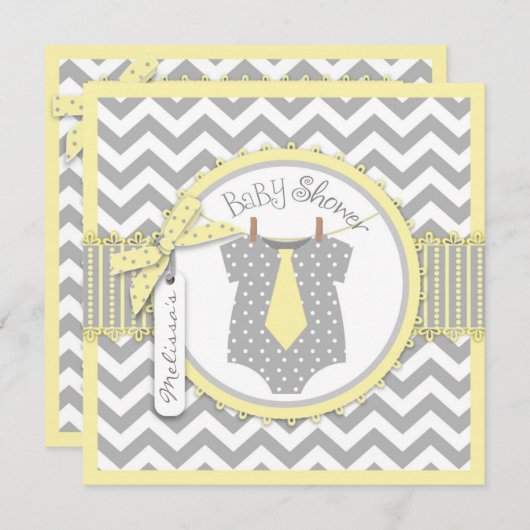 Baby Boy Krawatte Zickzack Print Baby Dusche Einladung (Vorne/Hinten)
