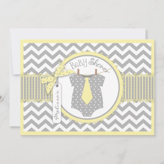 Baby Boy Krawatte Zickzack Print Baby Dusche Einladung (Vorderseite)