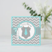 Baby Boy Krawatte Zickzack Print Baby Dusche Einladung (Stehend Vorderseite)