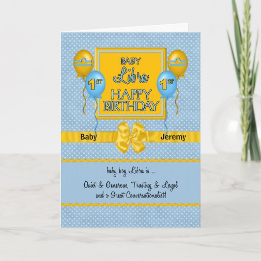Baby Boy Libra 1. Geburtstag Zodiac Karte (Vorderseite)