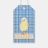 Baby Boy Little Chick Blue Gingham Geschenkanhänger (Vorderseite)