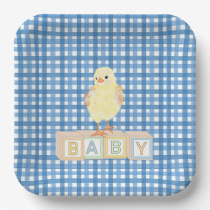 Baby Boy Little Chick Blue Gingham Pappteller
