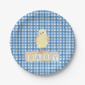 Baby Boy Little Chick Blue Gingham Pappteller (Vorderseite)