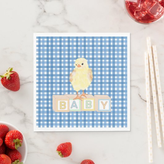 Baby Boy Little Chick Blue Gingham Serviette (Beispiel)