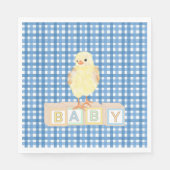 Baby Boy Little Chick Blue Gingham Serviette (Vorderseite)
