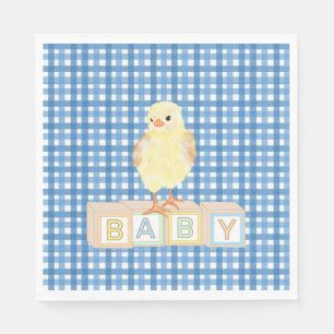 Baby Boy Little Chick Blue Gingham Serviette