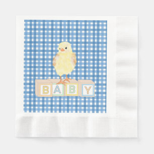 Baby Boy Little Chick Blue Gingham Serviette