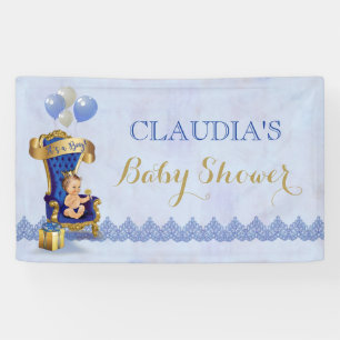 Baby Boy Little Prince Gold Crown Royal Blue Banner