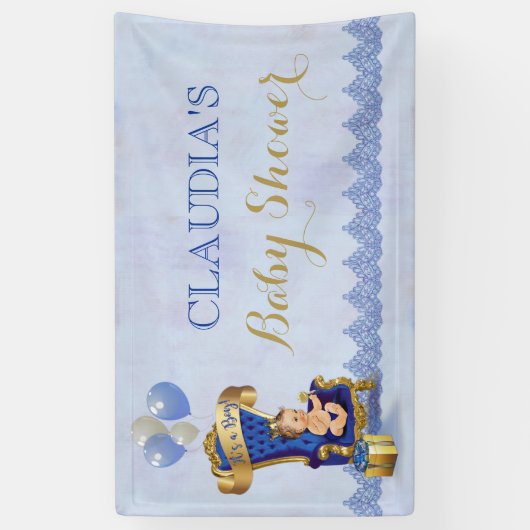 Baby Boy Little Prince Gold Crown Royal Blue Banner (Vertikal)