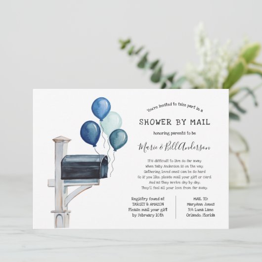 Baby Boy Long Distance Dusche per Mail Einladung (Stehend Vorderseite)