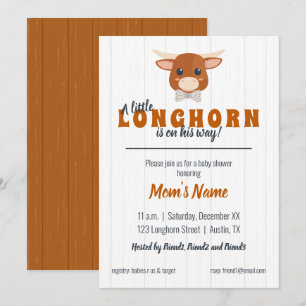 Baby Boy Longhorn Burnt Orange Babydusche Einladung