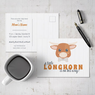 Baby Boy Longhorn Burnt Orange Babydusche Einladungspostkarte
