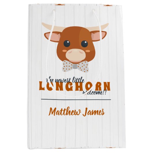 Baby Boy Longhorn Burnt Orange Mittlere Geschenktüte (Vorderseite)