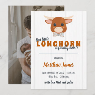 Baby Boy Longhorn Burnt Orange Vertical Birth Ankündigung