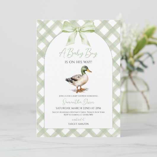Baby Boy Mallard Duck Babydusche Einladung (Stehend Vorderseite)