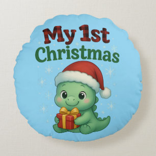 Baby Boy Mein erstes Weihnachten Dino Rundes Kissen