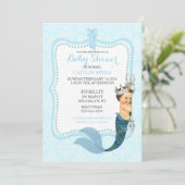 Baby Boy Merman Merboy Prince Crown Damask Invitat Einladung (Stehend Vorderseite)