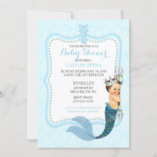 Baby Boy Merman Merboy Prince Crown Damask Invitat Einladung