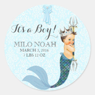 Baby Boy Merman Merboy Prince Crown Runder Aufkleber