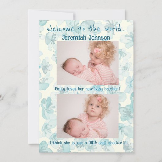 Baby Boy mit Geschwister Neuankömmling Ankündigung (Vorderseite)