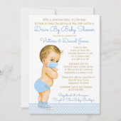 Baby Boy mit Maskenantrieb mit Babydusche Einladung (Vorderseite)