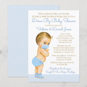 Baby Boy mit Maskenantrieb mit Babydusche Einladung
