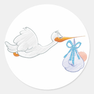 Baby Boy mit Stork Runder Aufkleber