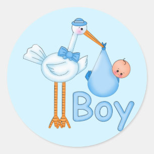 Baby Boy mit Stork Runder Aufkleber