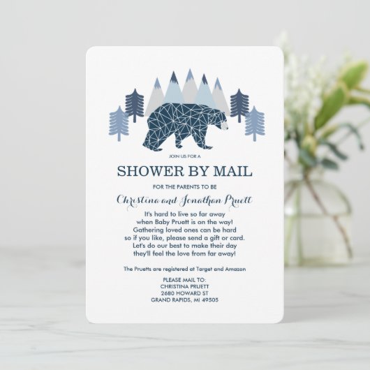 Baby Boy Moderne Babydusche für Bären per Post Einladung (Stehend Vorderseite)