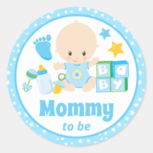 Baby Boy Mommy zu Blue Stars Runder Aufkleber (Vorderseite)