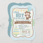 Baby Boy Monkey, Pastel Baby Dusche einladen Einladung (Vorne/Hinten)