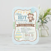 Baby Boy Monkey, Pastel Baby Dusche einladen Einladung (Stehend Vorderseite)
