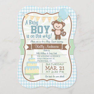 Baby Boy Monkey, Pastel Baby Dusche einladen Einladung