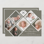Baby Boy Multi-Foto Olive Monogram Birth Ankündigung (Vorne/Hinten)