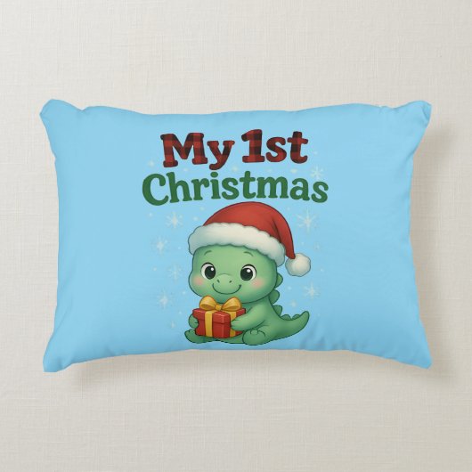 Baby Boy My 1st Christmas Dino Dekokissen (Vorderseite)