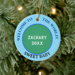 Baby Boy Name Ankündigung Earth Green Blue Keramik Ornament