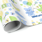Baby Boy Name Blue Balloons & Teddy Bear Geschenkpapier (Rolleneckpunkt)