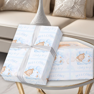 Baby Boy Name Blue Bear Geschenkpapier