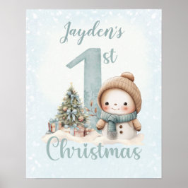Baby Boy Name First Christmas Blue Kinderzimmer Po Poster