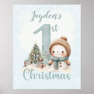 Baby Boy Name First Christmas Blue Kinderzimmer Po Poster