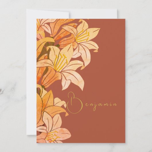 Baby Boy Naming Burnt Orange Judisch Hebrew Einladung (Rückseite)