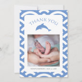 Baby Boy Nautical Blue Baby Dusche Elegantes Foto Dankeskarte (Vorderseite)