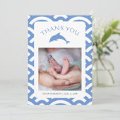 Baby Boy Nautical Blue Baby Dusche Elegantes Foto Dankeskarte (Stehend Vorderseite)