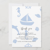 Baby Boy Nautical Blue Baby Dusche Elegantes Foto Dankeskarte (Rückseite)